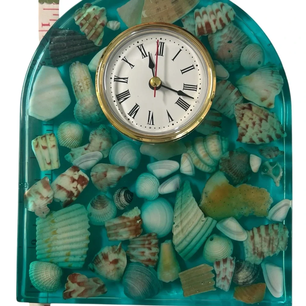 Handmade Epoxy Resin Seashell Accent Clock Gathered from Pensacola Beach, Fl